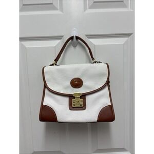 Vintage Dooney & Bourke Biege Leather Messenger Attache Bag Locket D&B☕